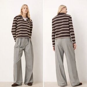 Tall Tailored Wide Leg Trouser Pants Gray Size 10 Minimalist NWOT